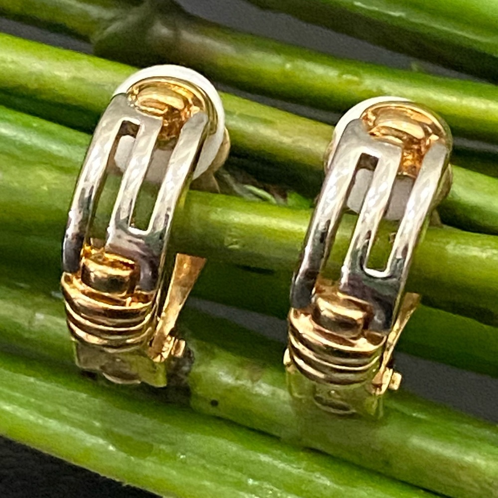 Vintage Unsigned Two-tone Half Hoop Earrings
